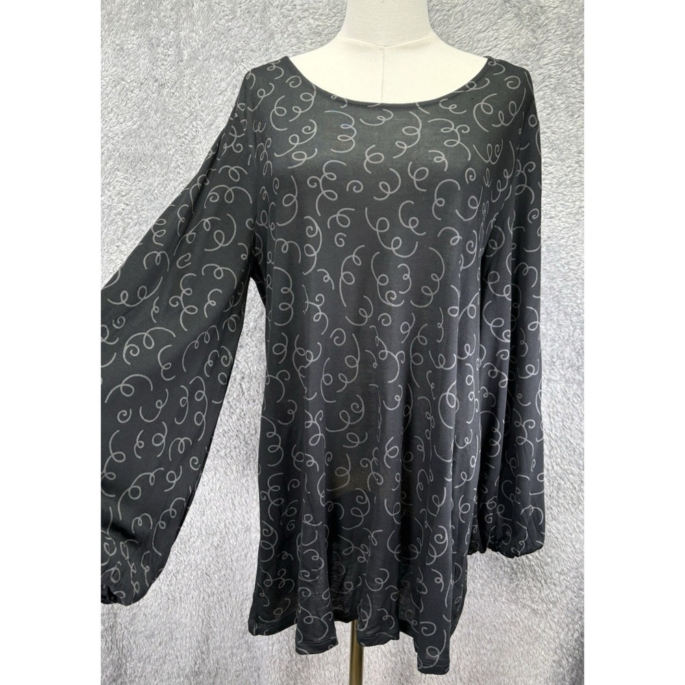 Gudrun Sjoden Womens Medium Black Print Tunic Top Twisted Strips Boho Lagenlook